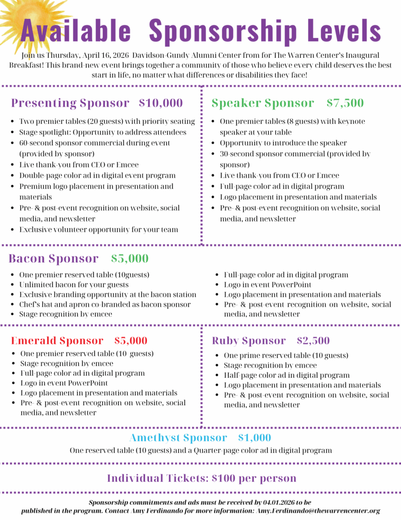 Breakfast Sponsorship Deck ( ) - The Warren Center | Non-profit organization in Richardson, Texas