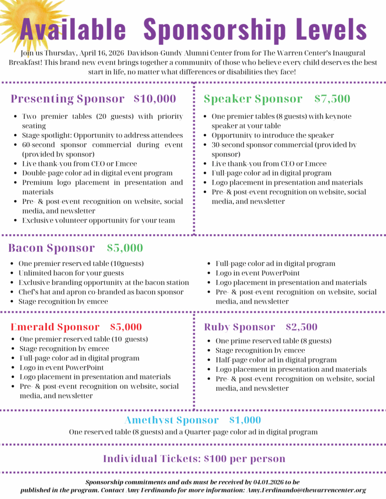 Breakfast Sponsorship Deck - The Warren Center | Non-profit organization in Richardson, Texas